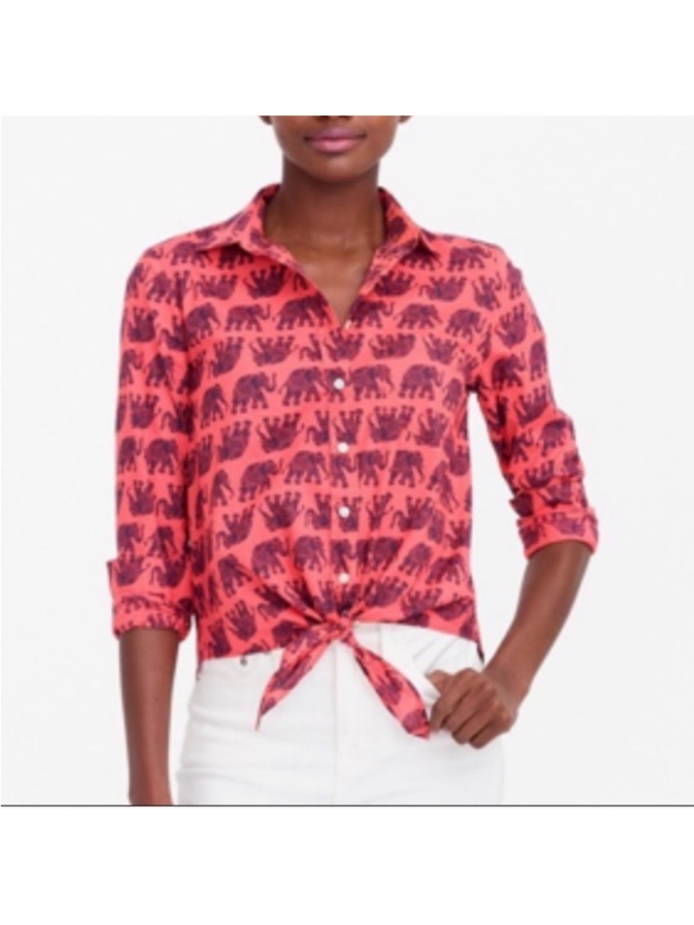 J Crew Printed Tie Waist Shirt Elephant Print Large